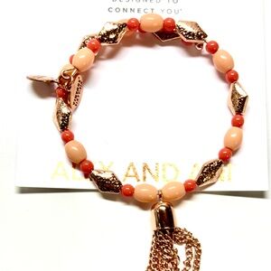 Alex and Ani Peach and Coral Beaded Tassel Bracelet